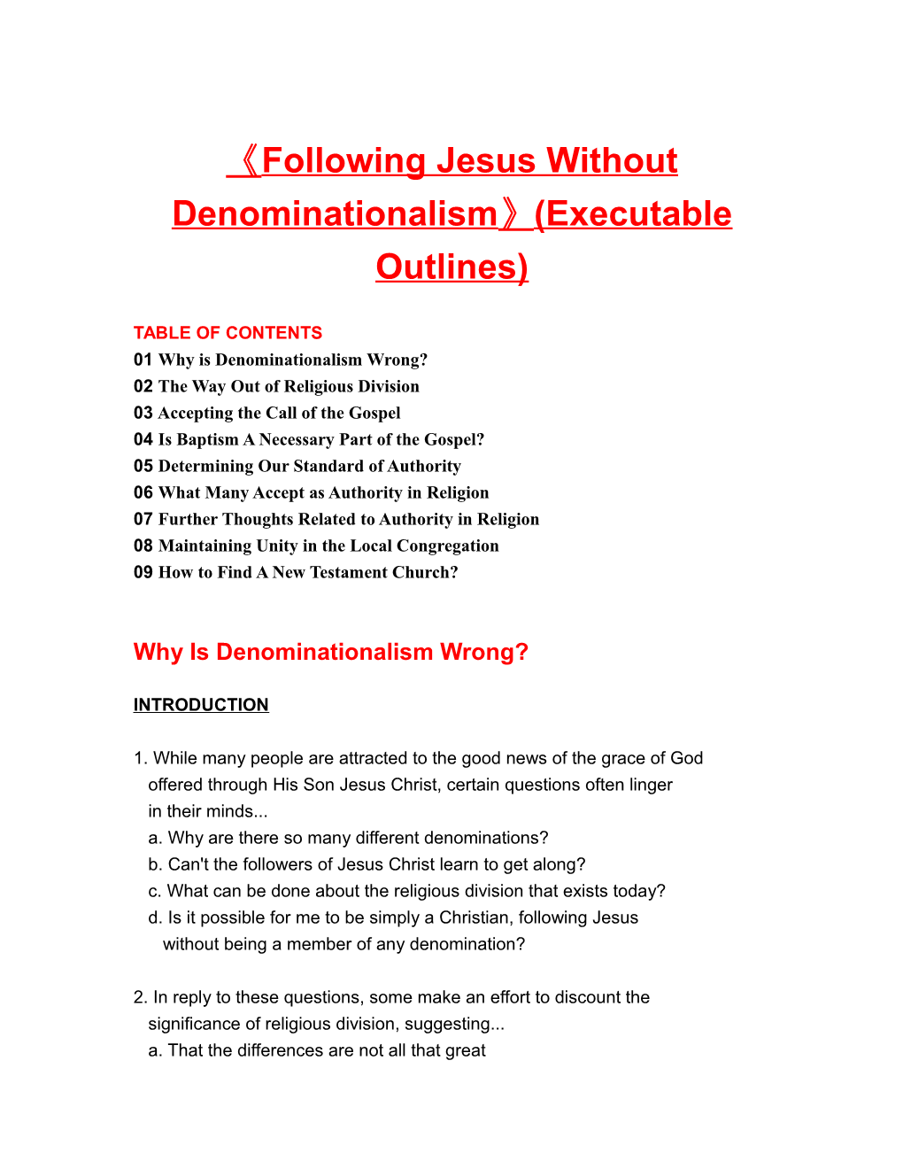 Following Jesus Without Denominationalism (Executable Outlines)