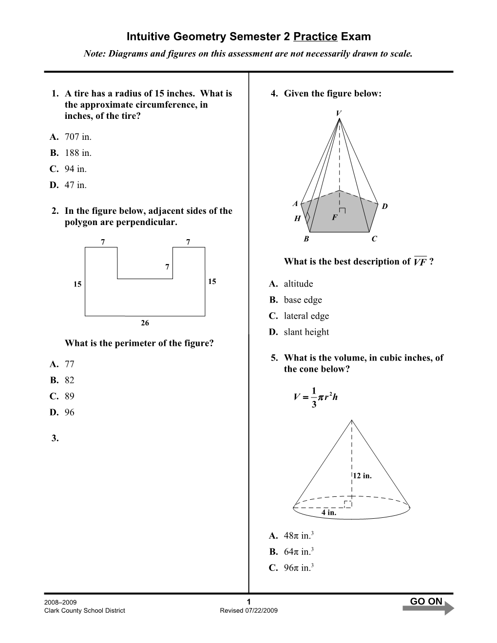 Intuitive Geometrysemester 2 Practice Exam