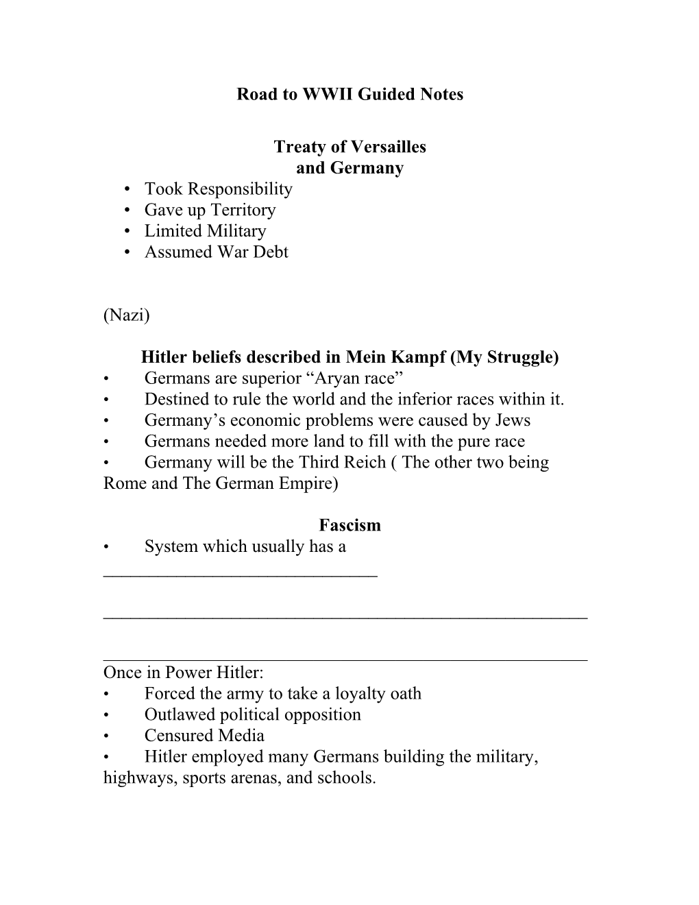 Road to WWII Guided Notes