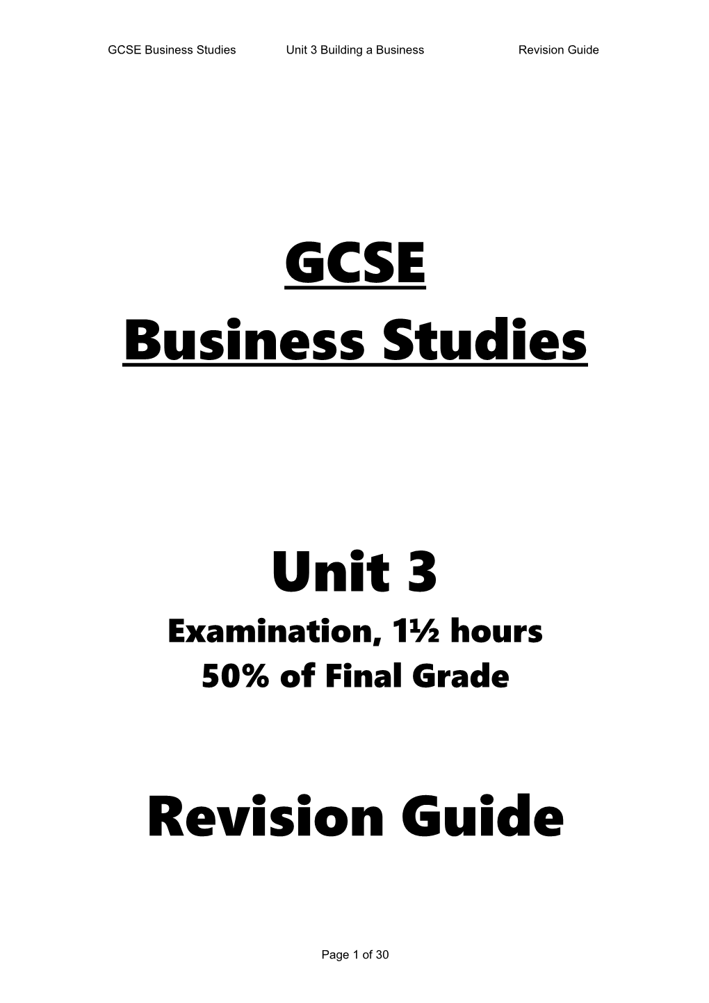 GCSE Business Studiesunit 3 Building a Businessrevision Guide