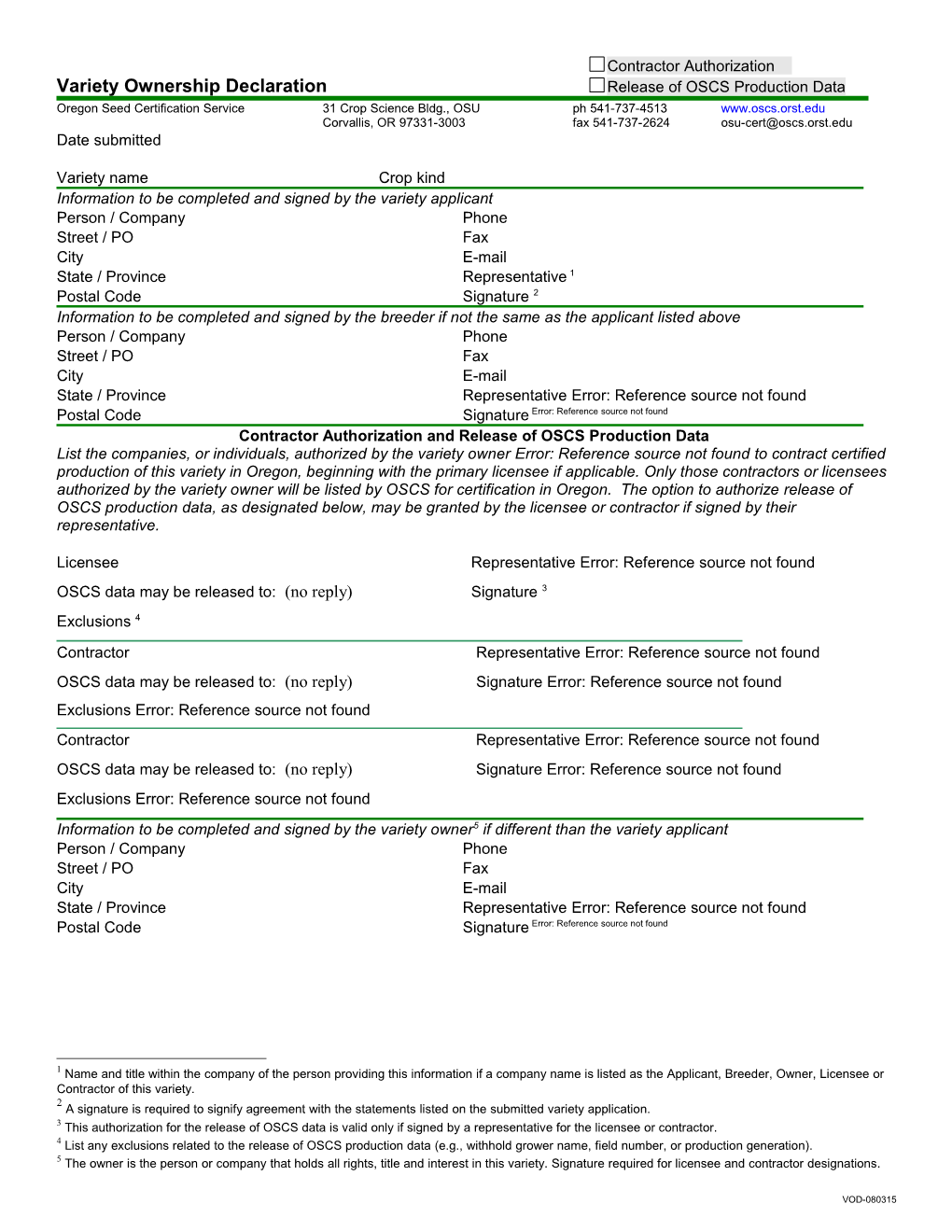 Variety Ownership Declaration