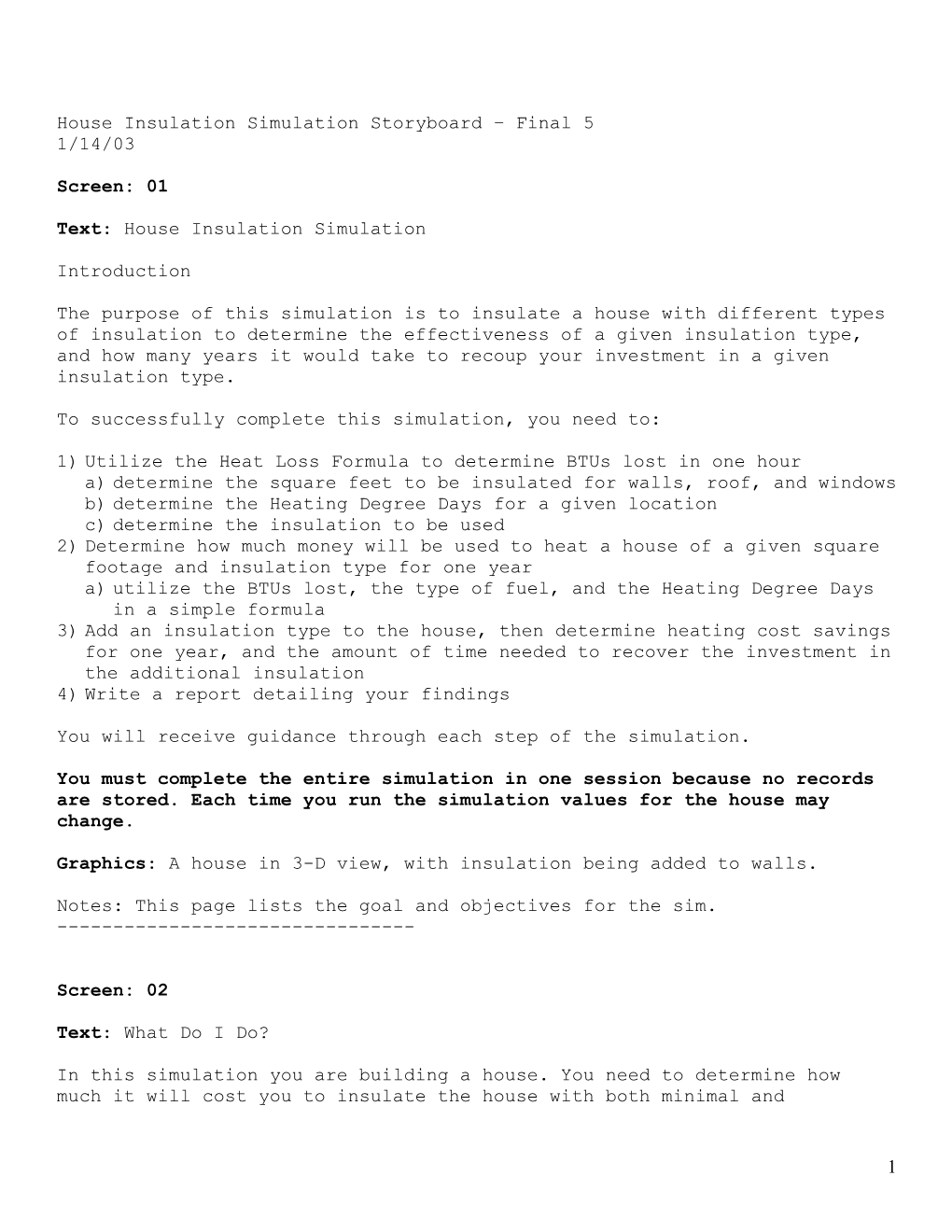 Wall Insulation Simulation Storyboard - Draft 1