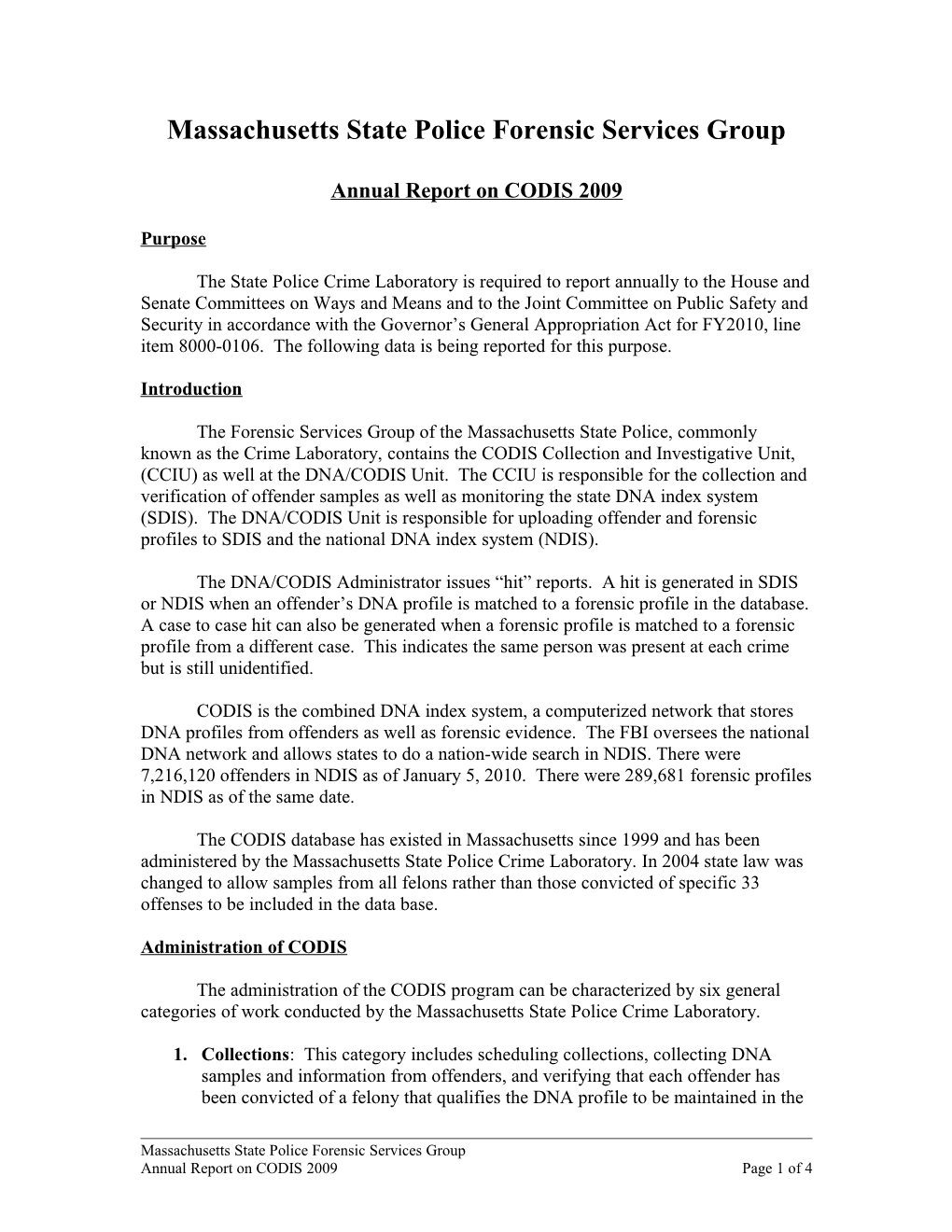 Annual Report on CODIS 2009