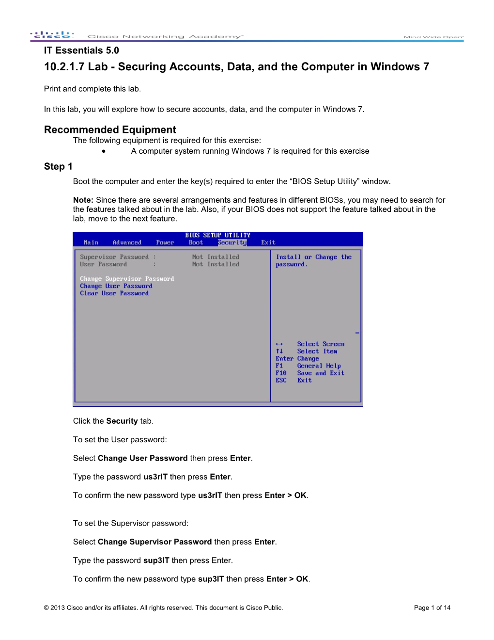 10.2.1.7 Lab - Securing Accounts, Data, and the Computer in Windows 7