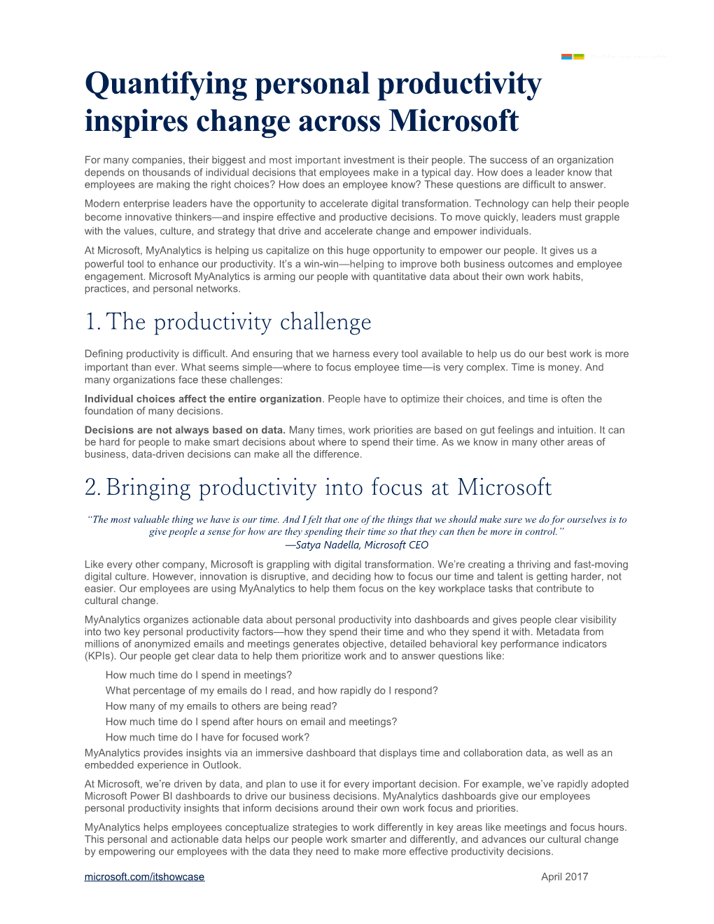Quantifying Personal Productivity Inspires Change Across Microsoft