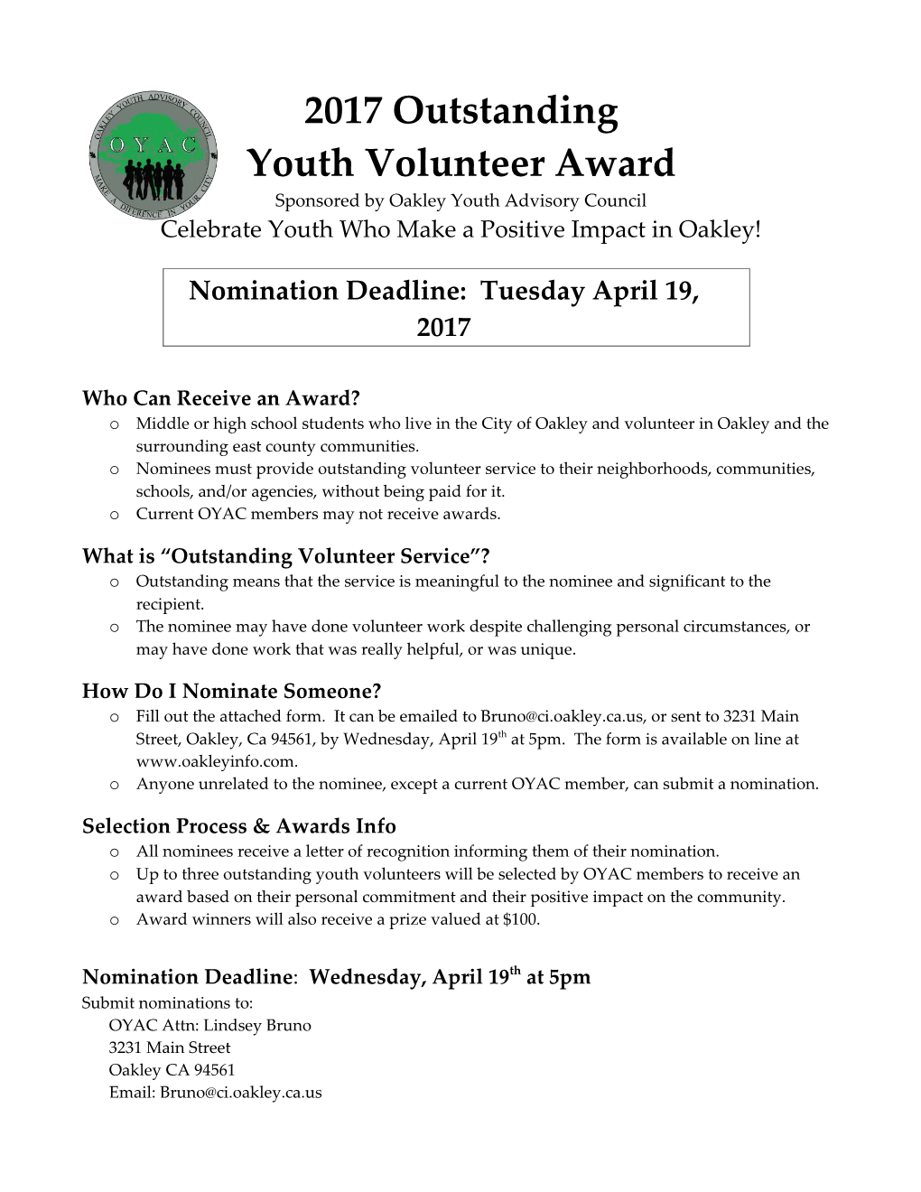 Youth Volunteer Award