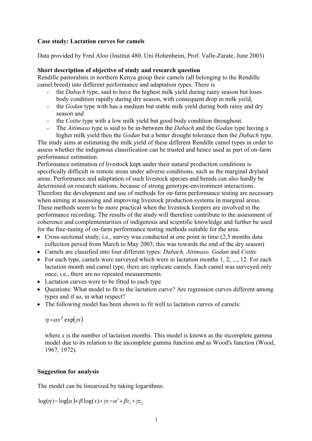 Case Study: Lactation Curves for Camels