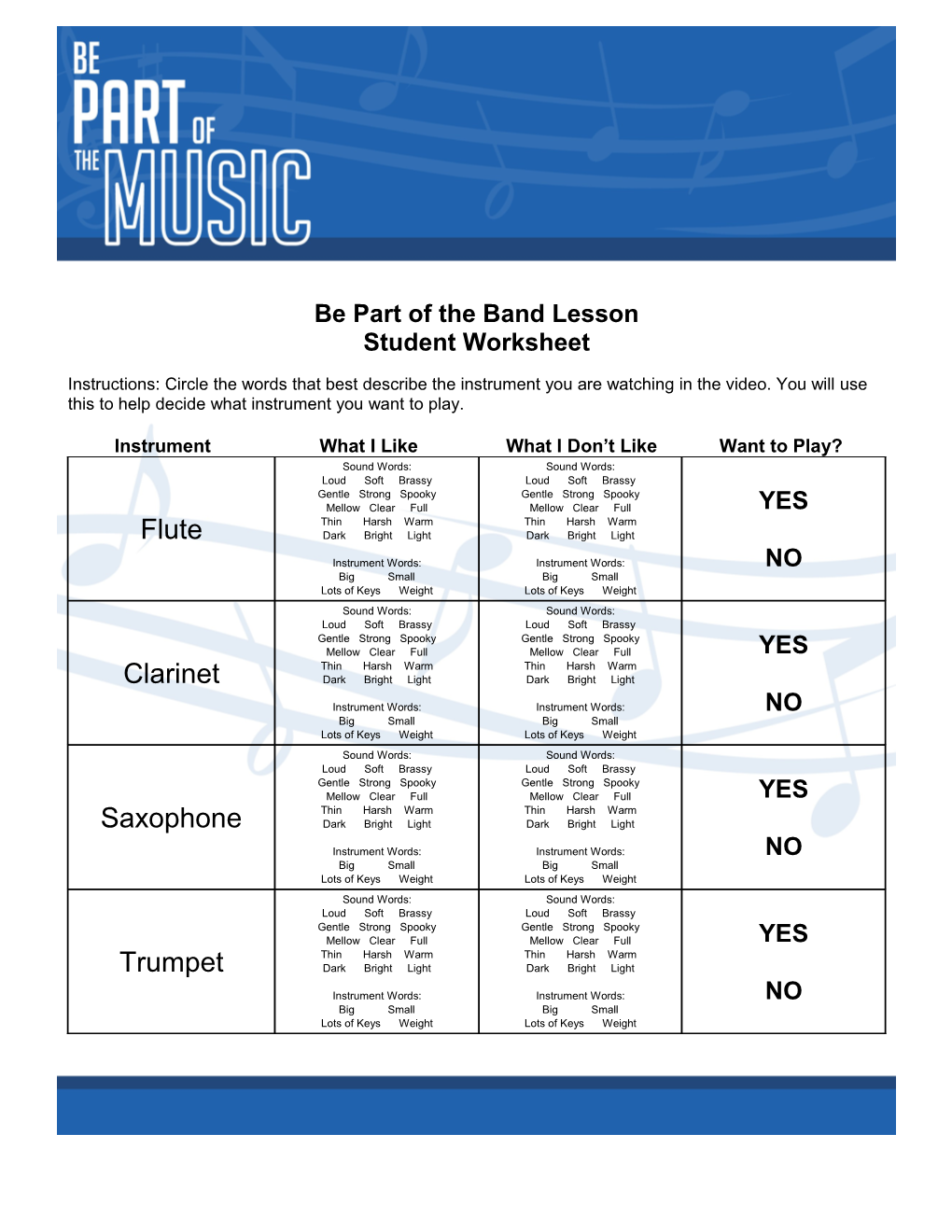 Be Part of the Band Lesson