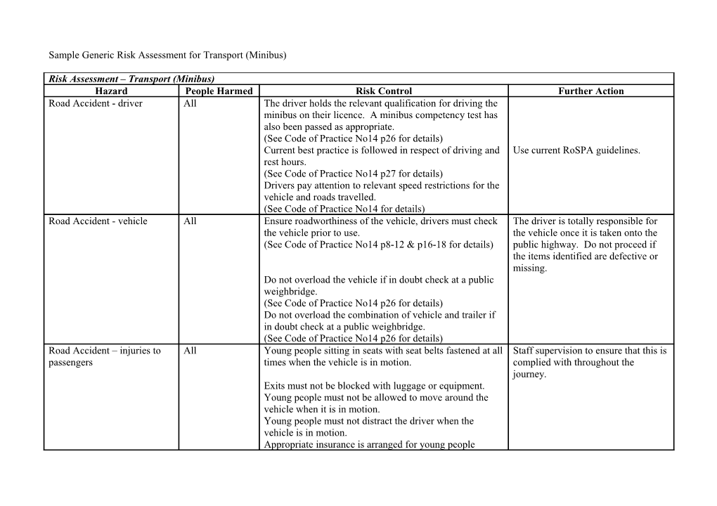 Sample Generic Risk Assessment for Trekking