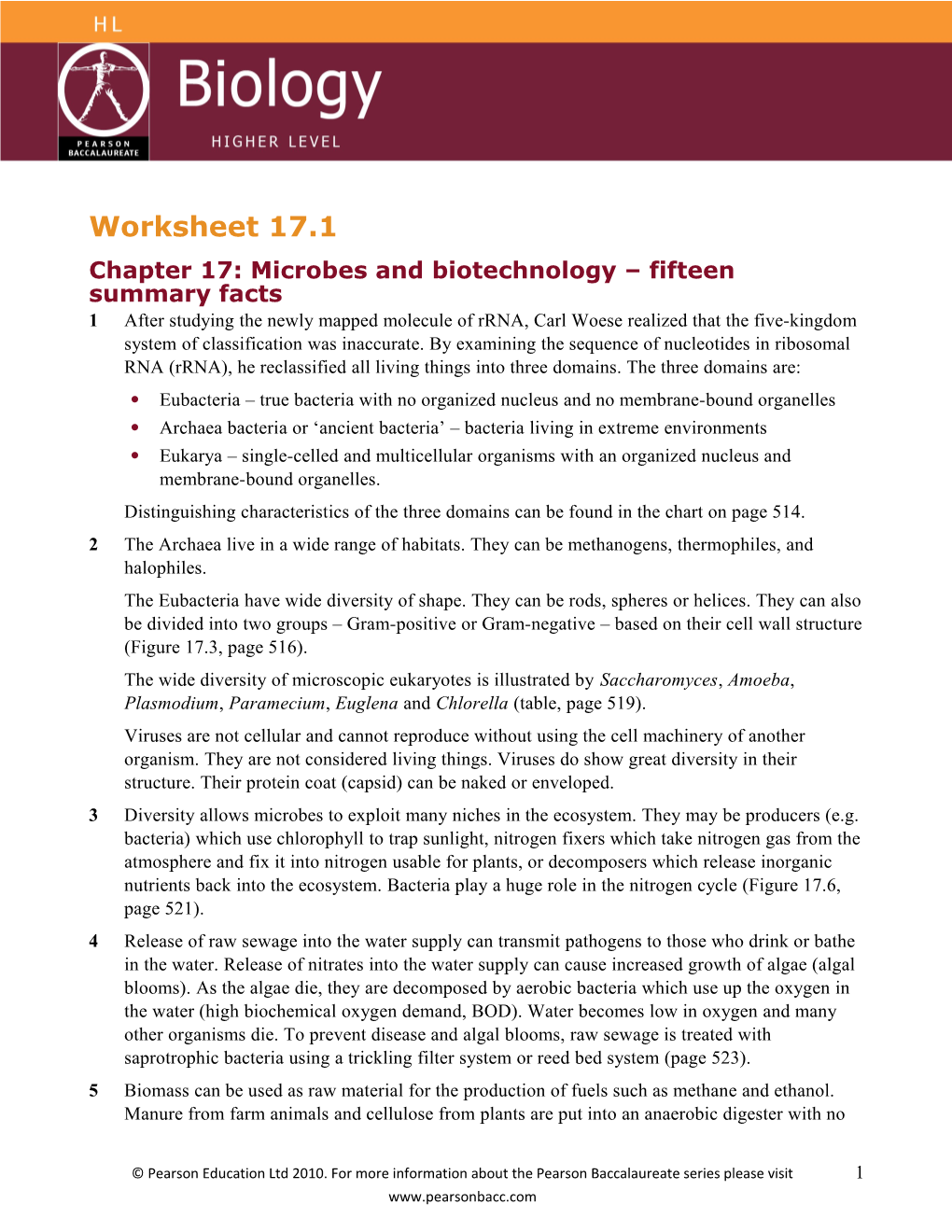 Chapter 17: Microbes and Biotechnology Fifteen Summary Facts