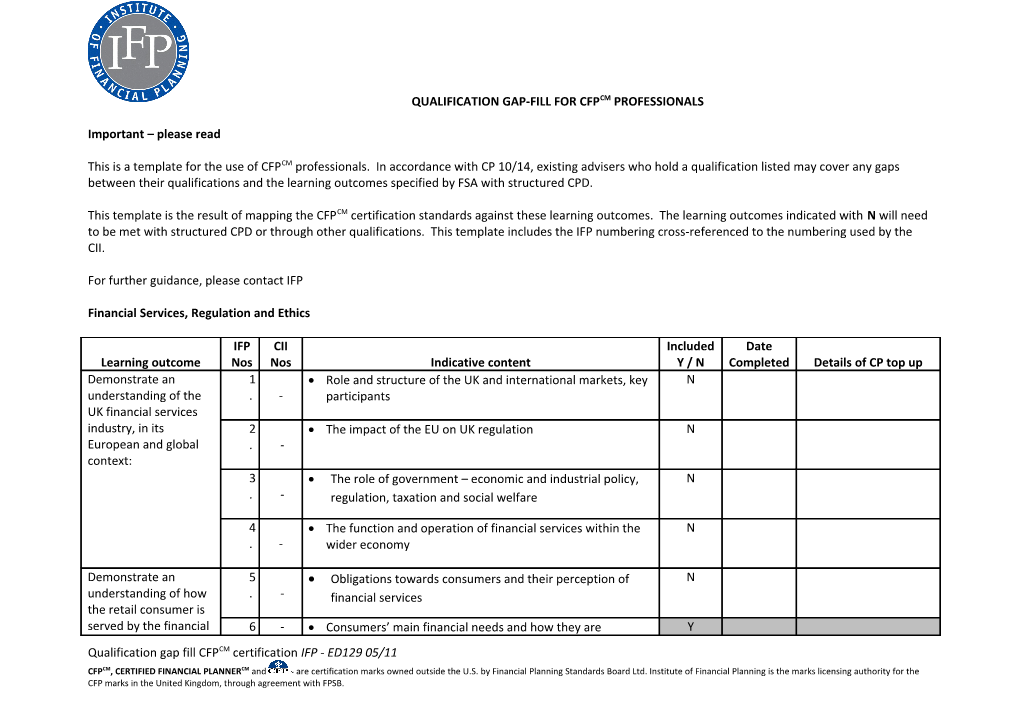 Financial Services, Regulation and Ethics Pro Forma