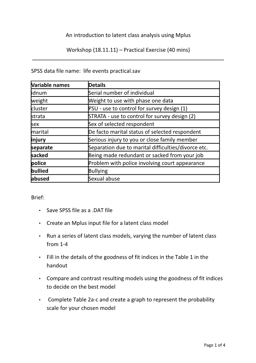 An Introduction to Latent Class Analysis Using Mplus