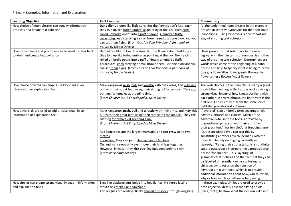 Primary Examples: Information and Explanation