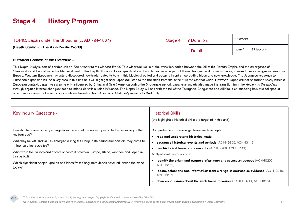 TOPIC: Japan Under the Shoguns (C. AD 794-1867)