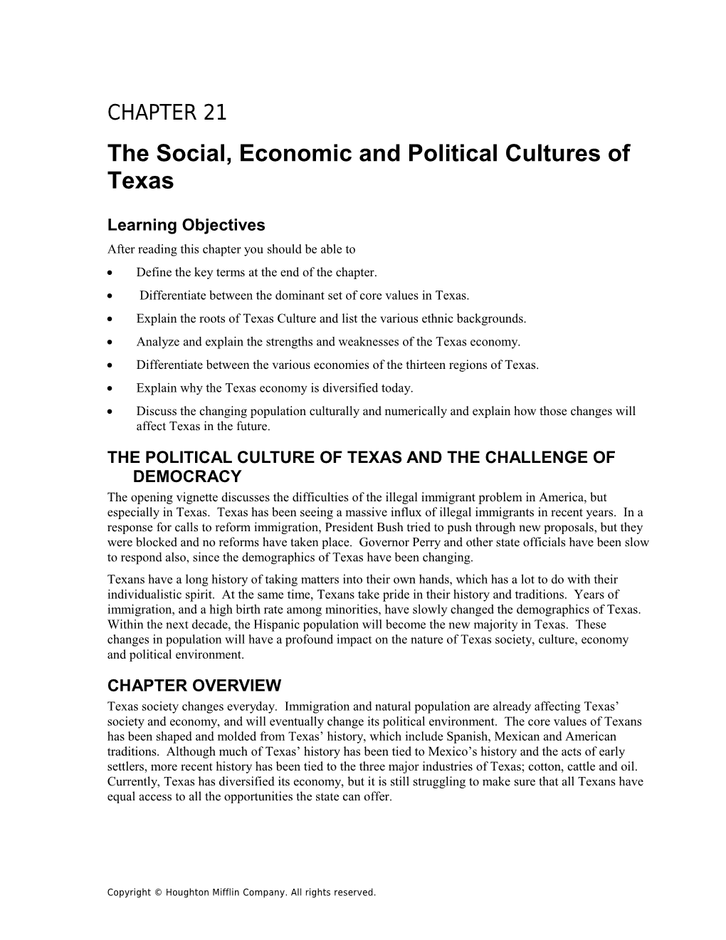 The Social, Economic and Political Cultures of Texas