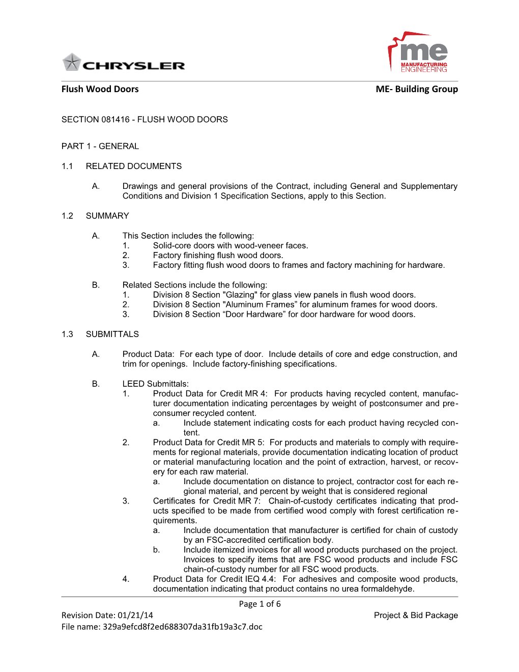 Section 08211 - Flush Wood Doors