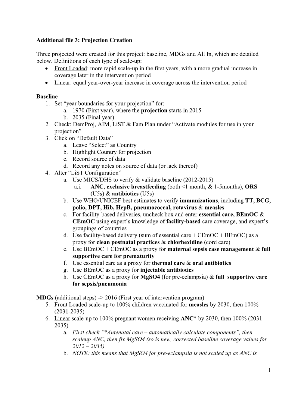 Additional File 3: Projection Creation