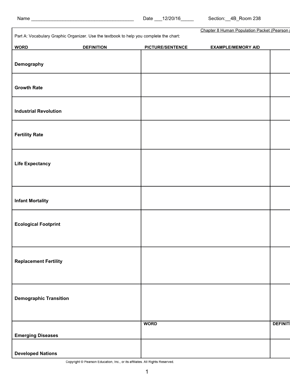 Part B: Completion Complete Each Statement on the Line Provided. Use Your Vocabulary Chart