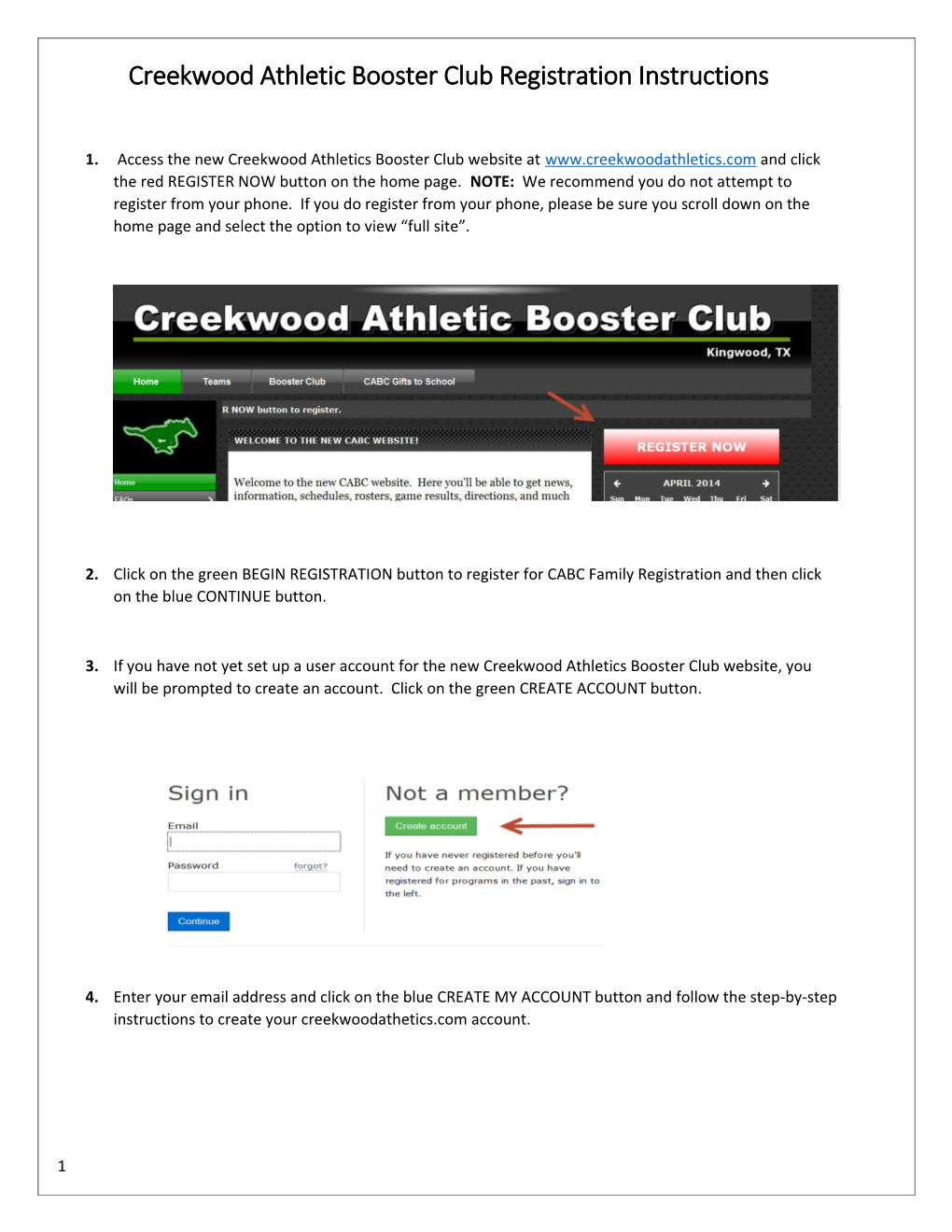 Creekwood Athletic Booster Club Registration Instructions