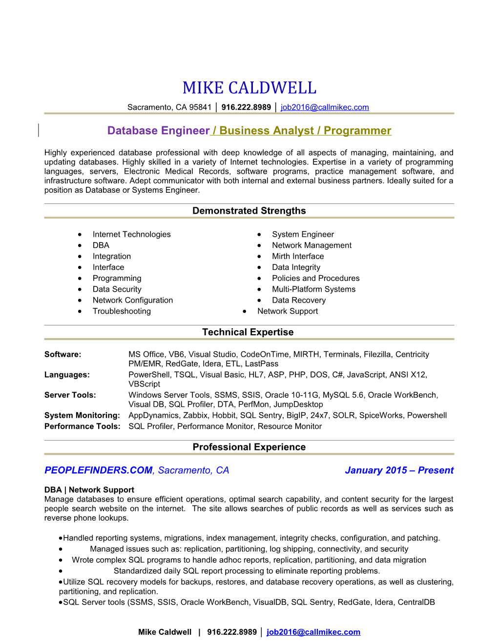 MIKE CALDWELL's Standard Resume