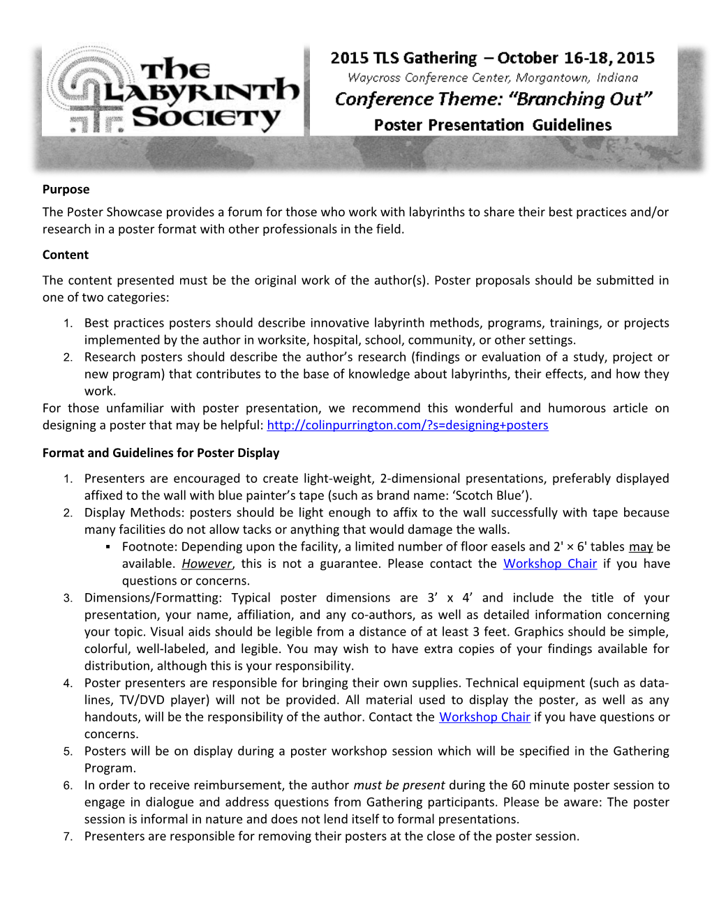 Format and Guidelines for Poster Display