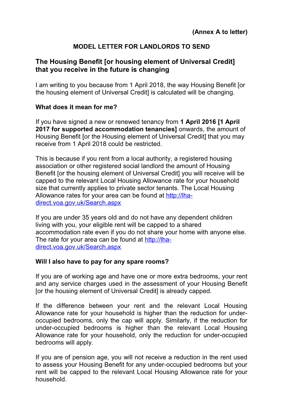 Model Letter for Landlords to Send