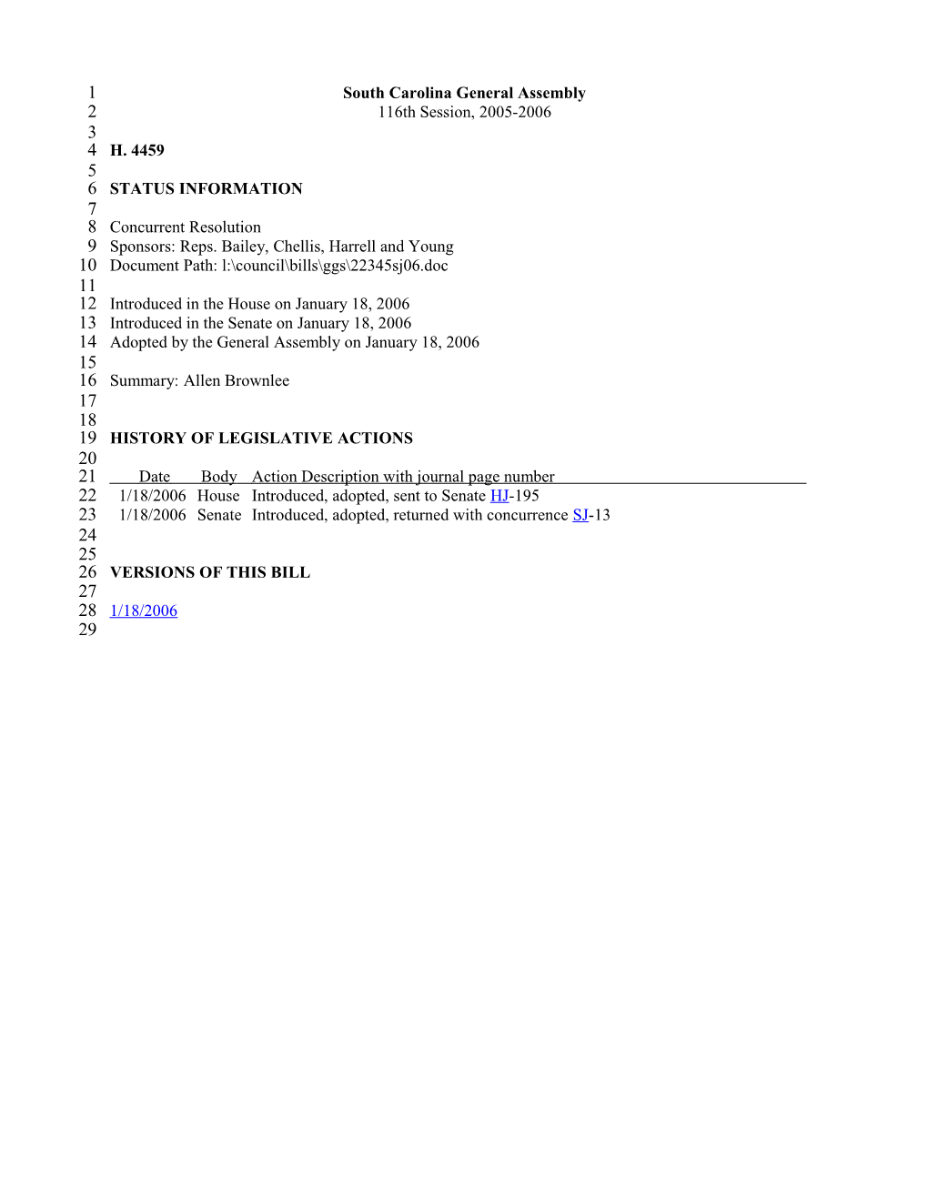 2005-2006 Bill 4459: Allen Brownlee - South Carolina Legislature Online