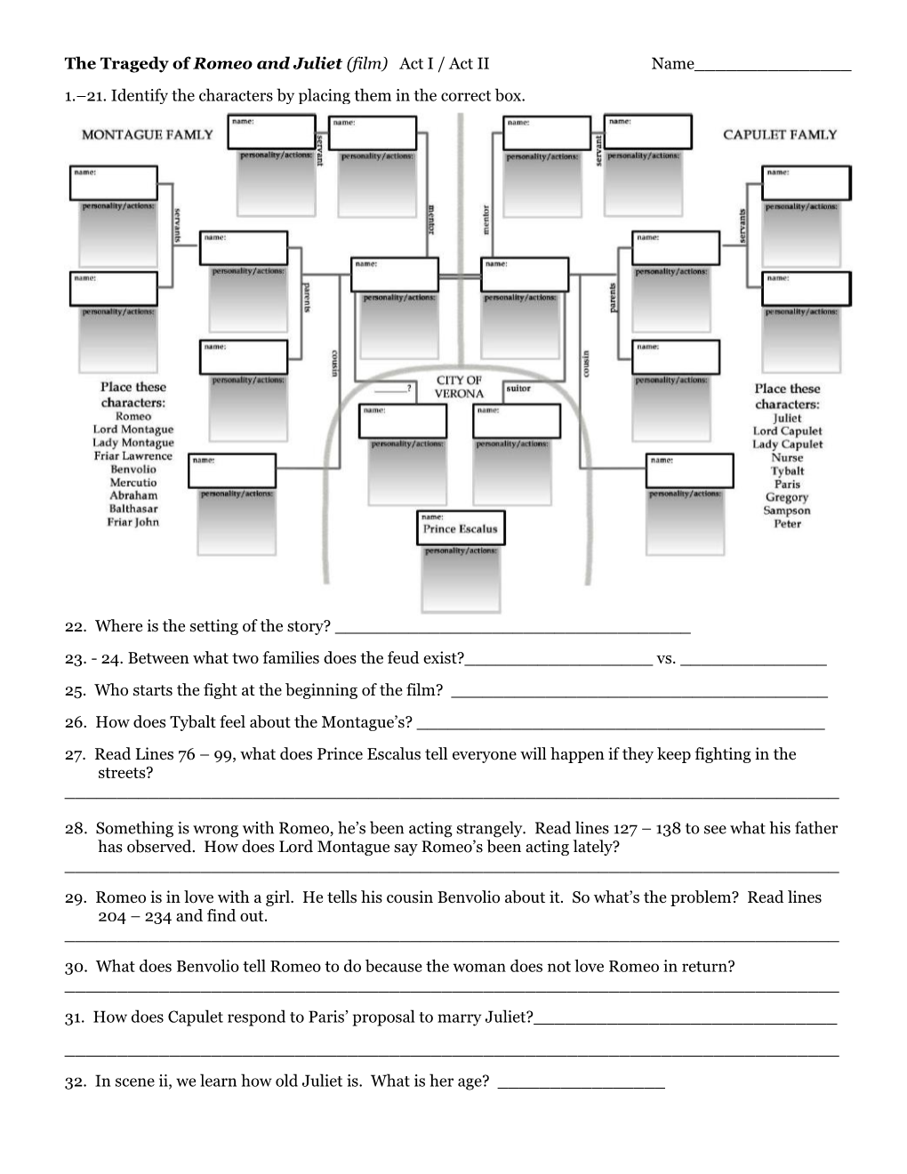 1. 21. Identify the Characters by Placing Them in the Correct Box