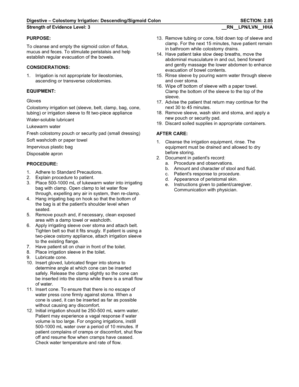 Digestive Colostomy Irrigation: Descending/Sigmoid Colonsection: 2.05