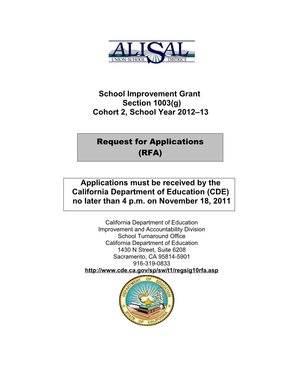 SIG Cohort 2 Application for Alisal USD - Title I (CA Dept of Education)