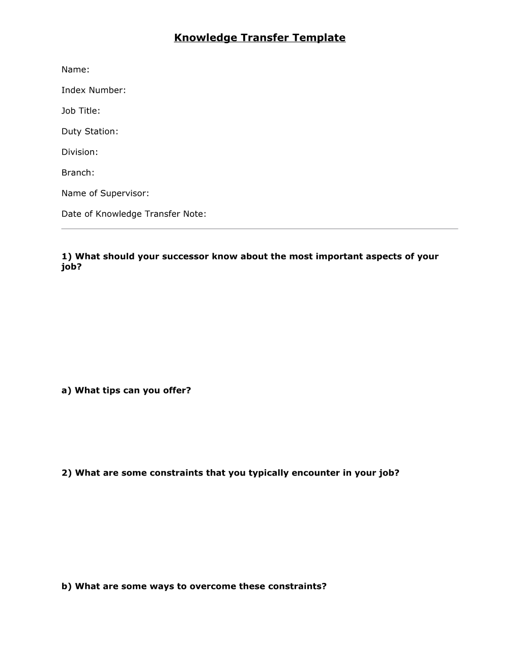 Knowledge Transfer Template