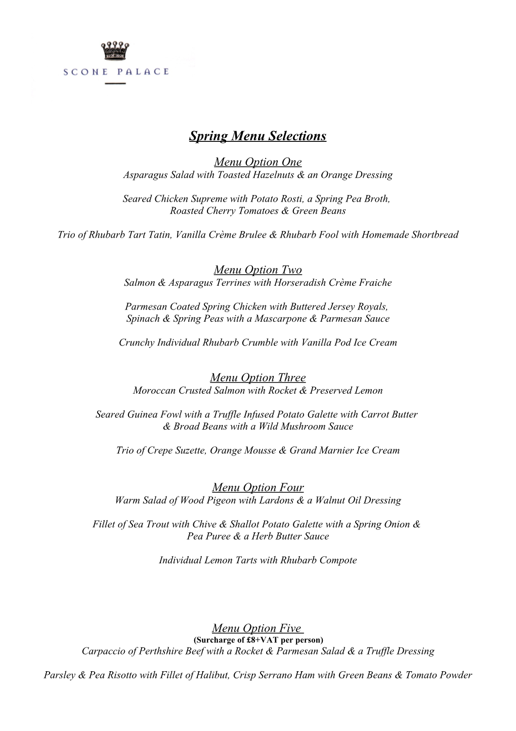 Spring Menu Selections