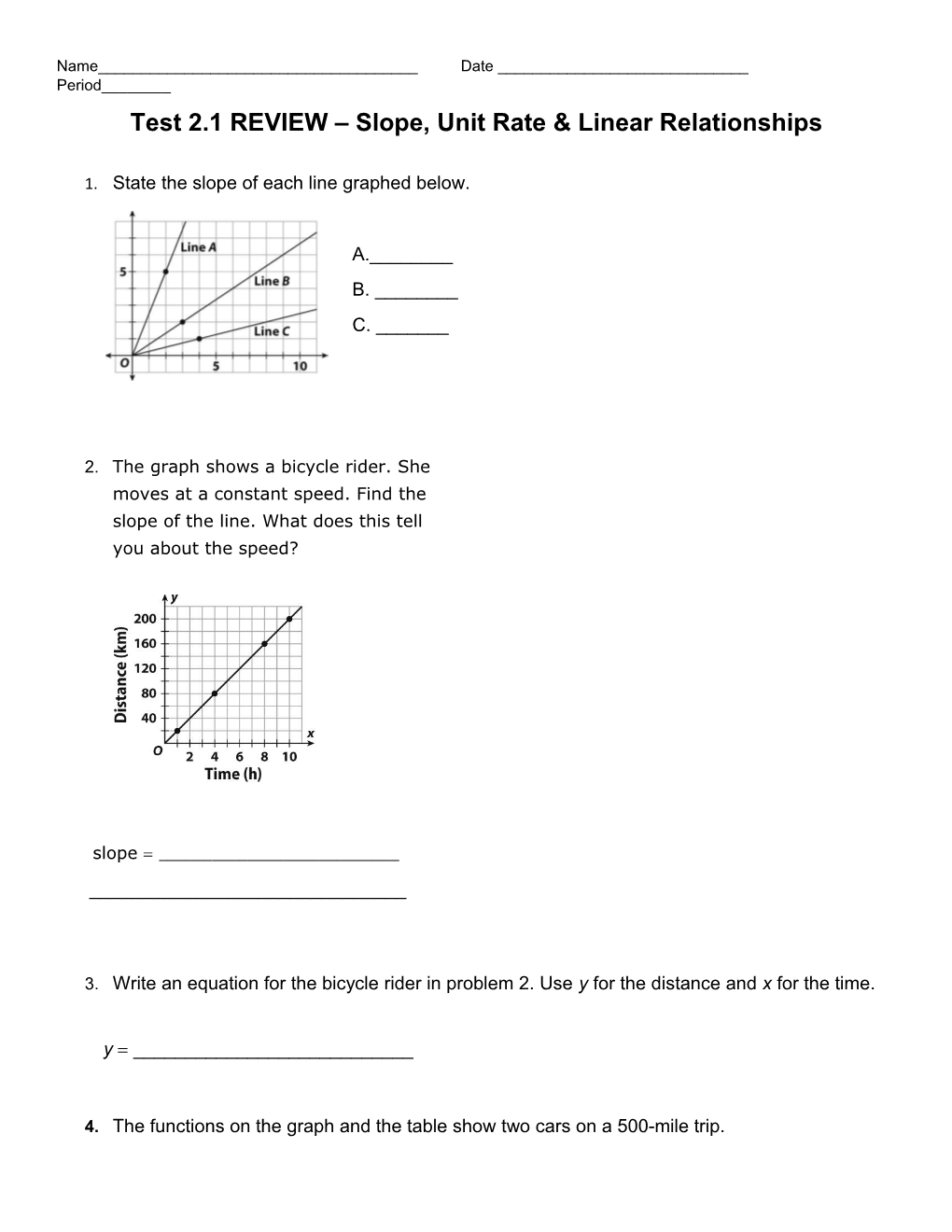 State the Slope of Each Line Graphed Below