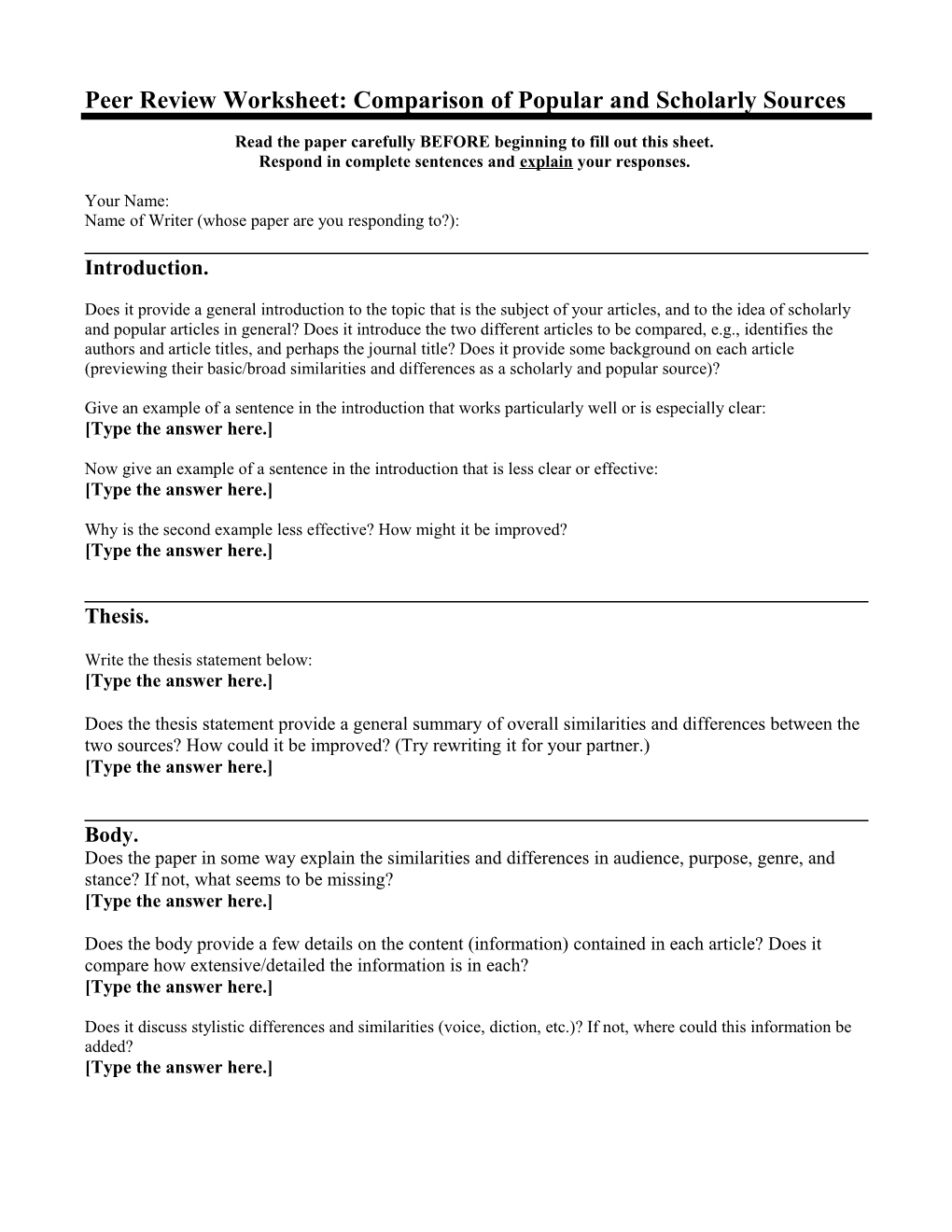 Topic Proposal Response Worksheet