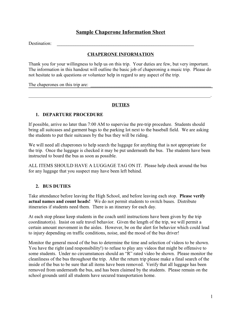 Sample Chaperone Information Sheet