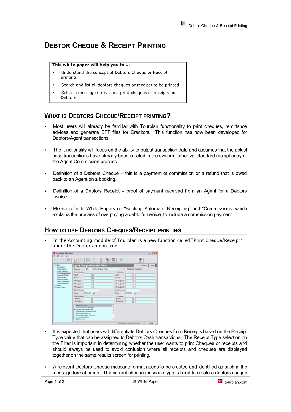 Debtor Cheque & Receipt Printing