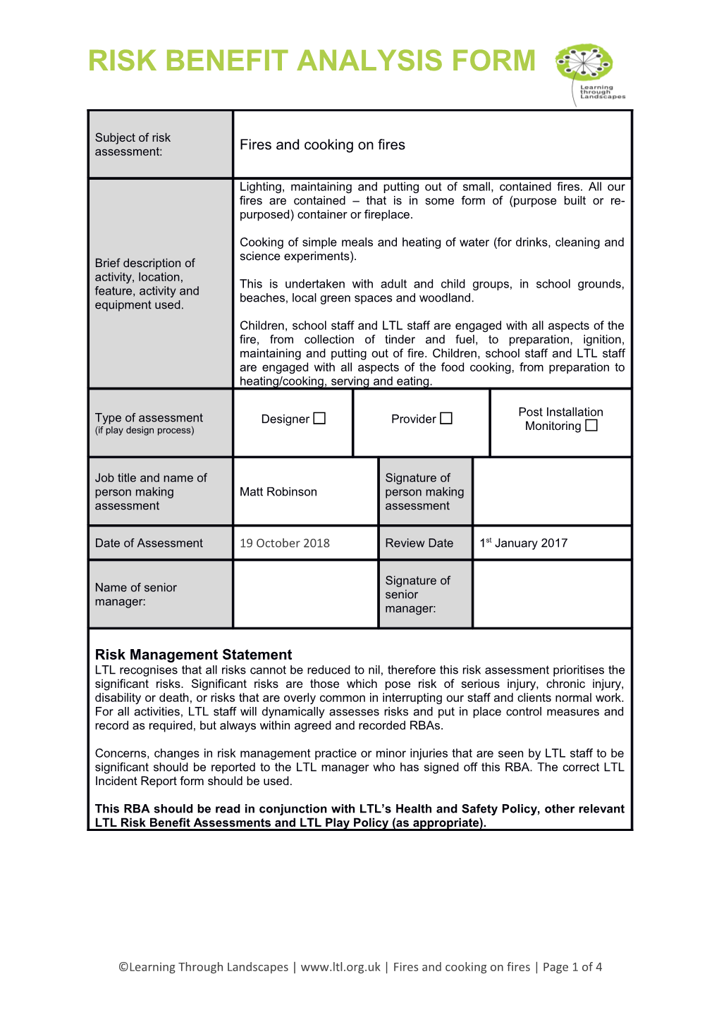 Risk Benefit Analysis Form