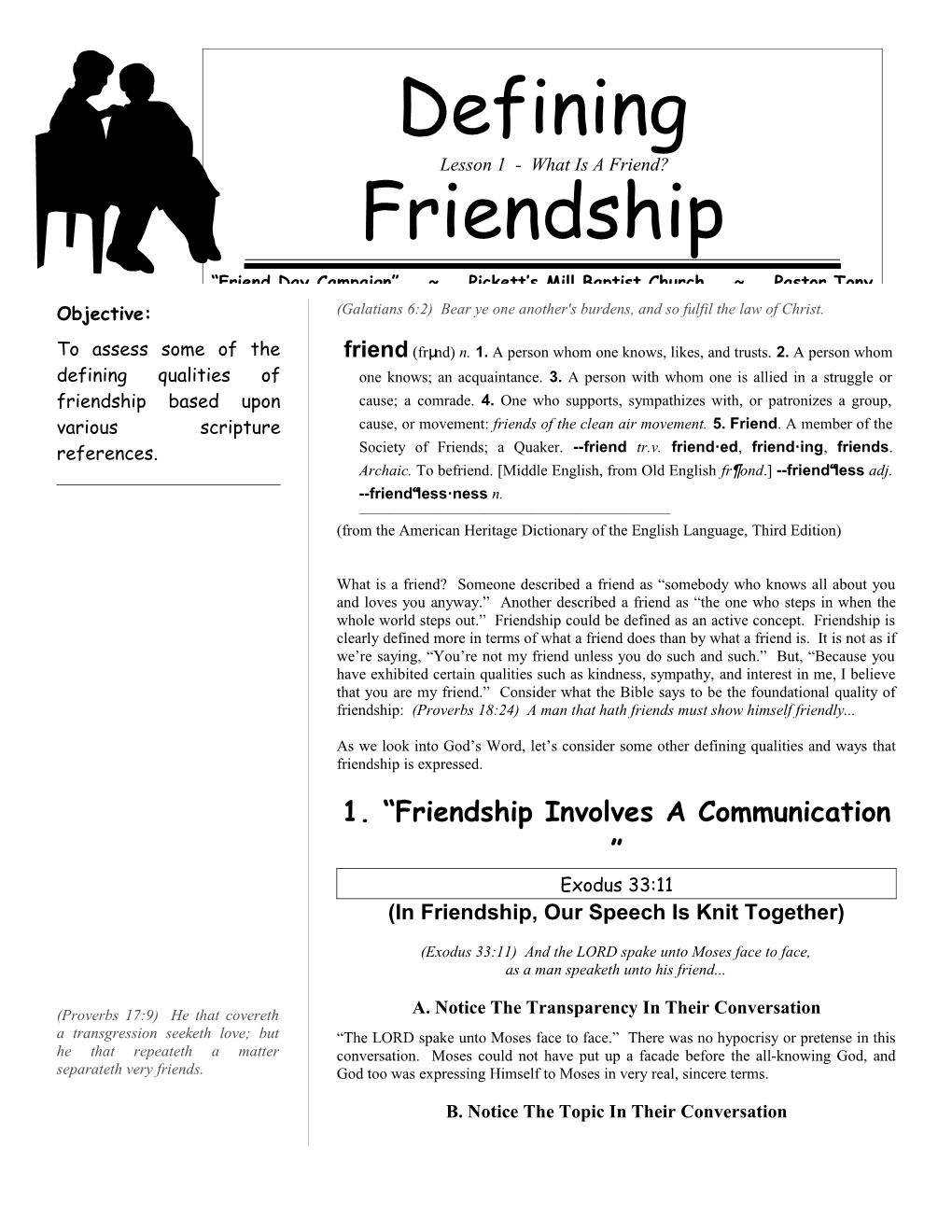 To Assess Some of the Defining Qualities of Friendship Based Upon Various Scripture References