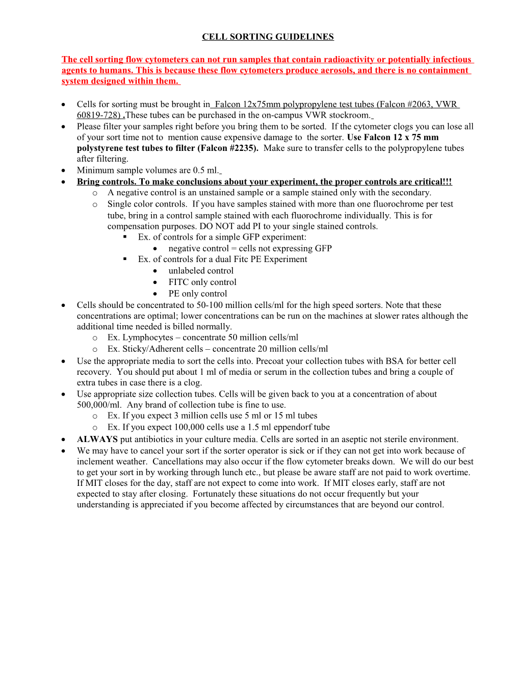 Cell Sorting Guidelines