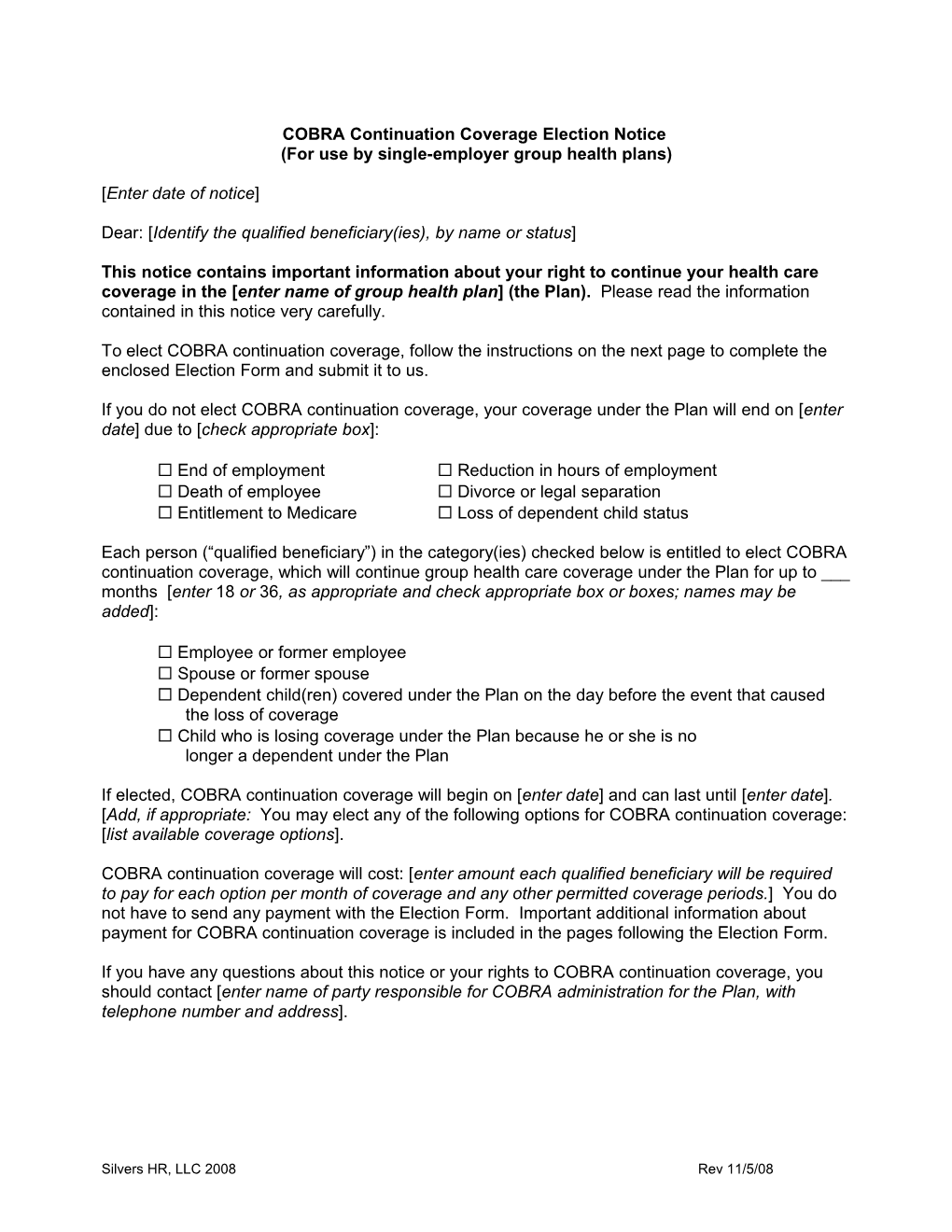 COBRA Continuation Coverage Election Notice