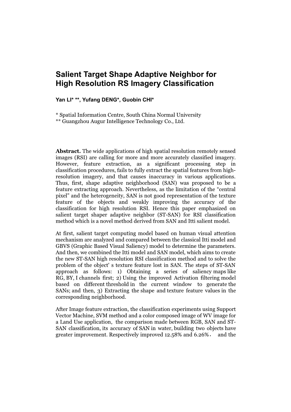Salient Target Shape Adaptive Neighbor for High Resolutionrs Imagery Classification