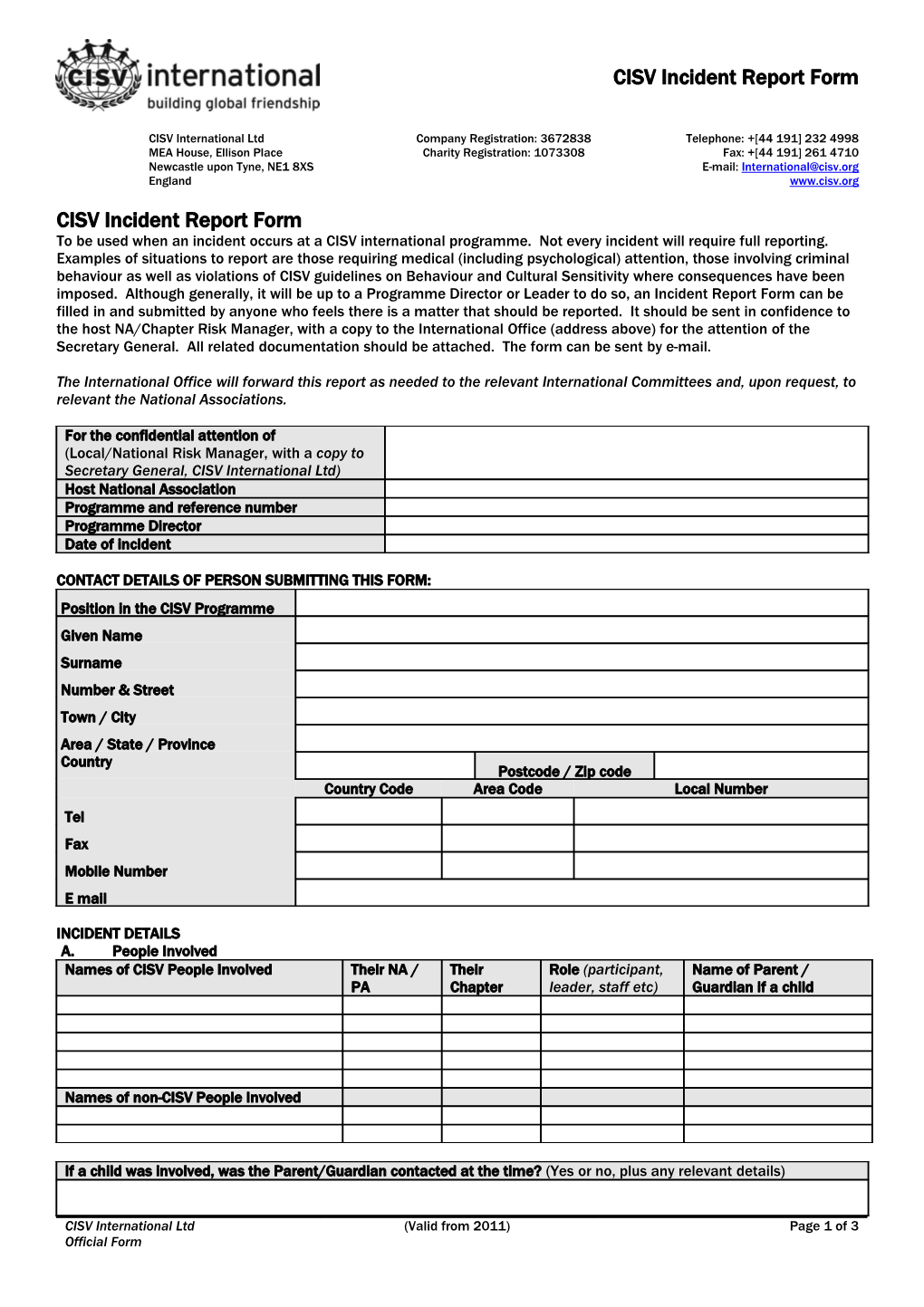 CISV Incident Report Form