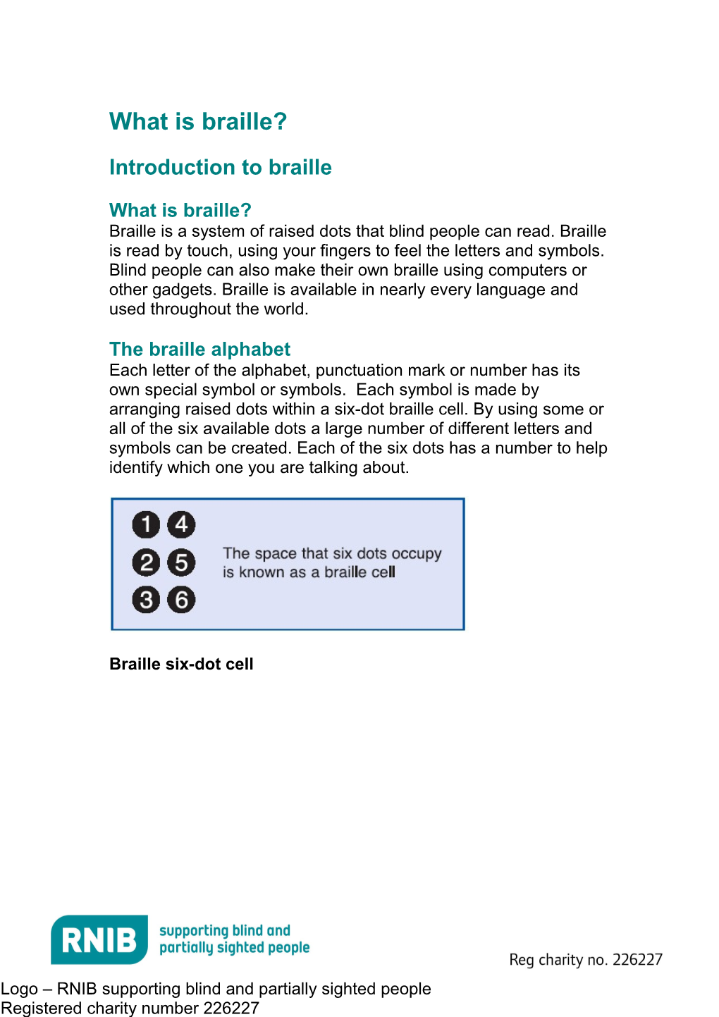 School Learning Pack: What Is Braille? Teacher's Guide