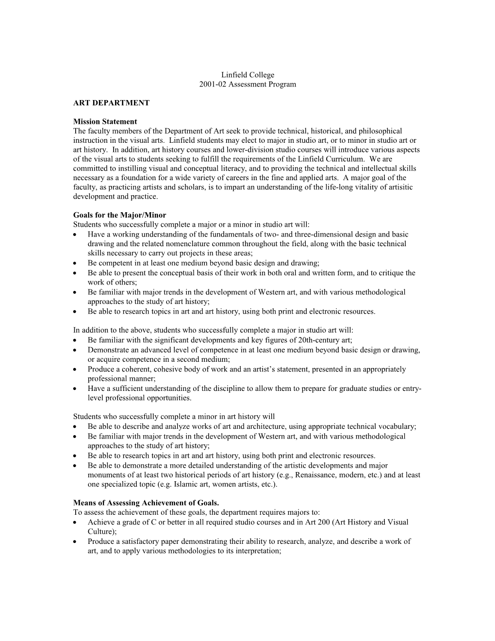 Linfield Assessment Plan / 1