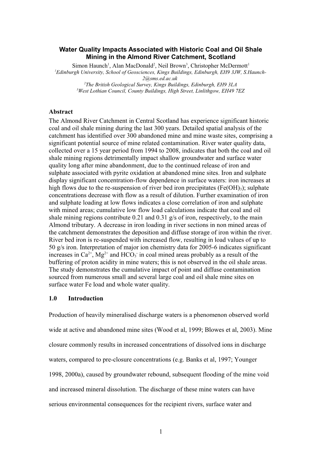 Water Quality Impacts Associated with Historic Coal and Oil Shale Mining in the Almond