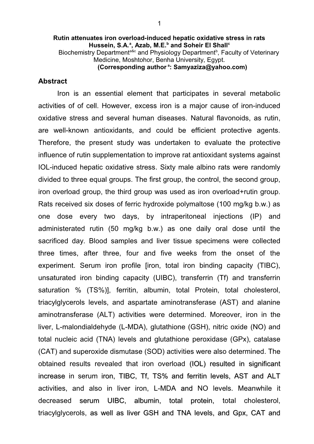 Rutin Attenuates Iron Overload-Induced Hepatic Oxidative Stress in Rats