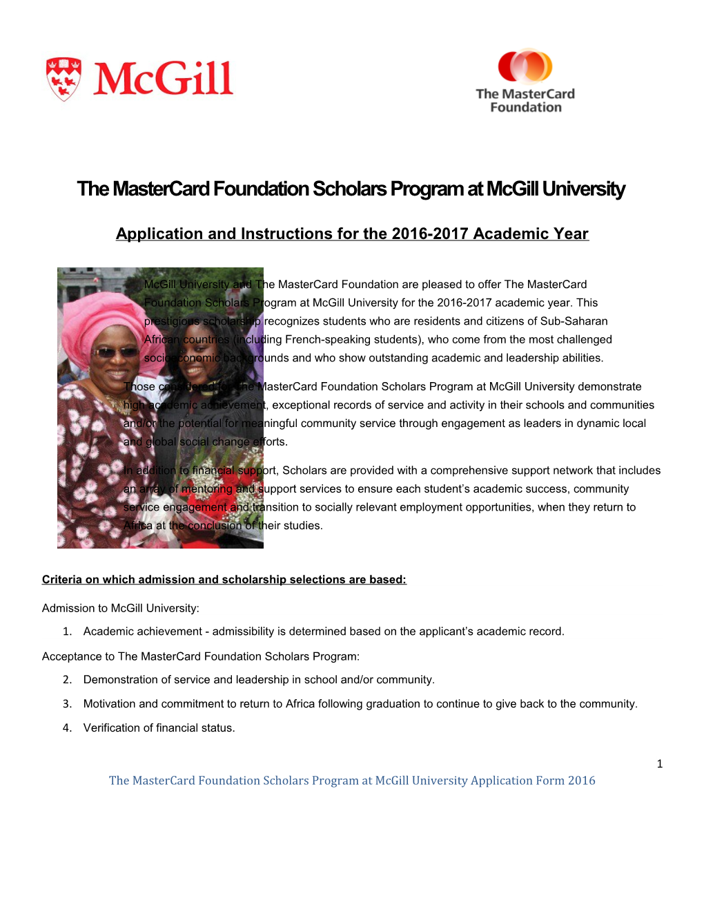 The Mastercard Foundation Scholars Program at Mcgill University