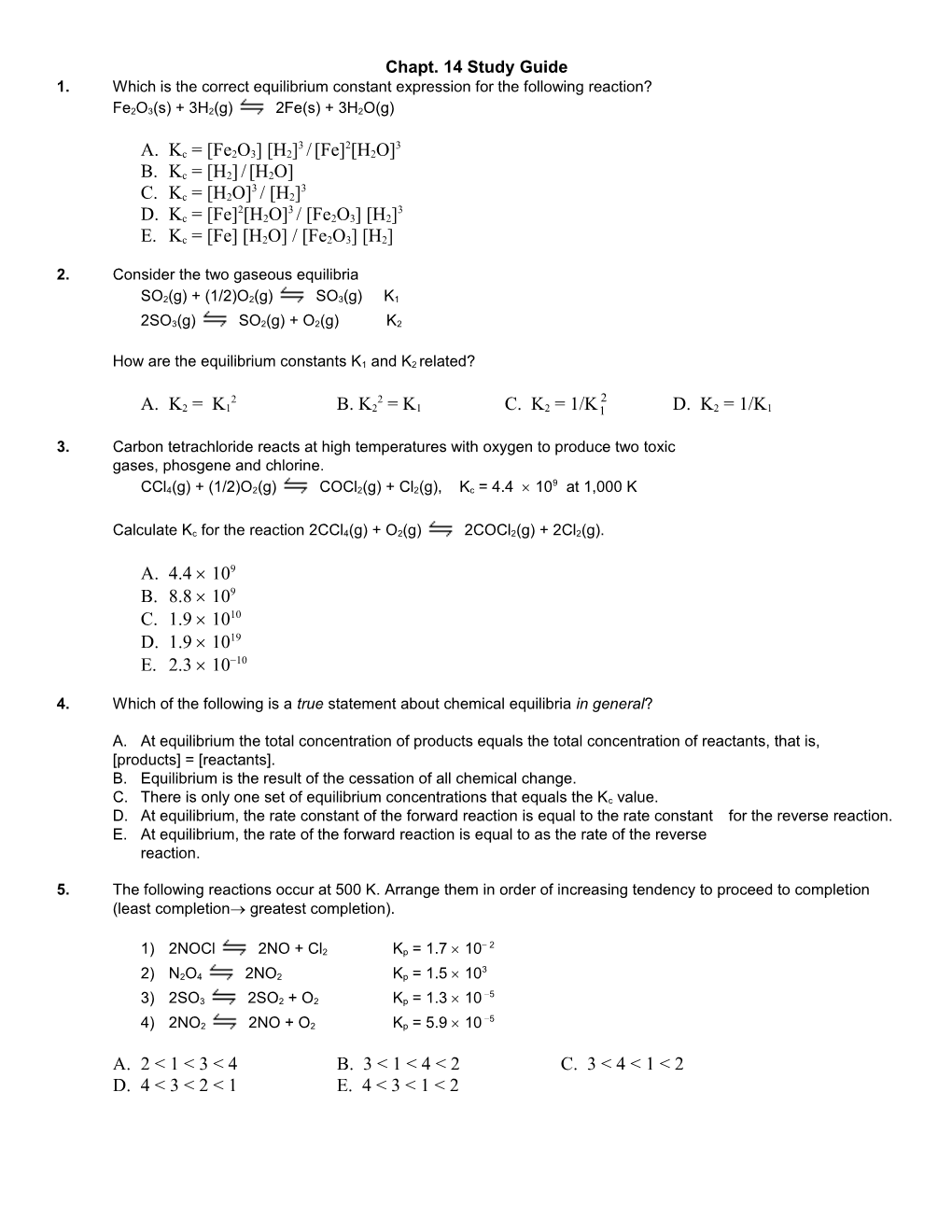 Chapt. 14 Study Guide