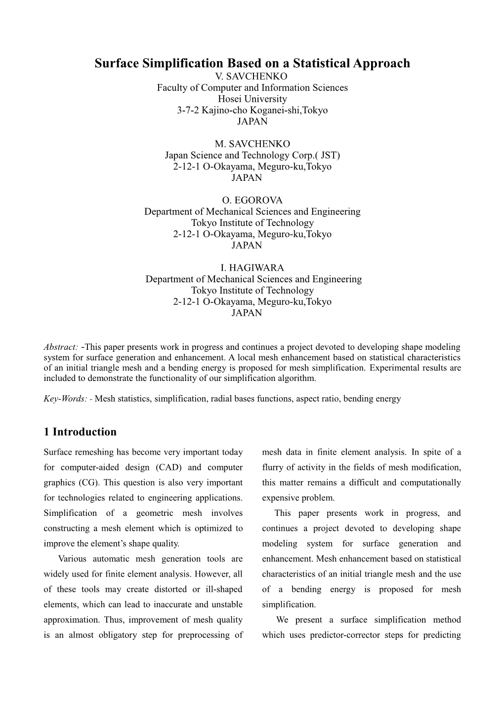 Surface Simplificationbased Ona Statistical Approach