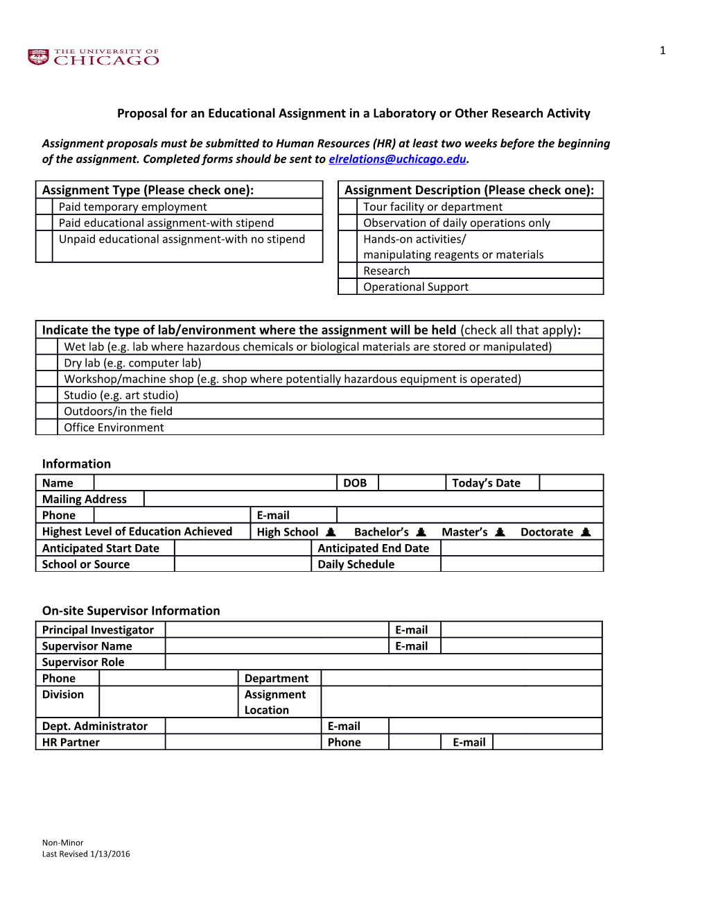 Proposal for an Educational Assignmentin a Laboratory Or Other Research Activity